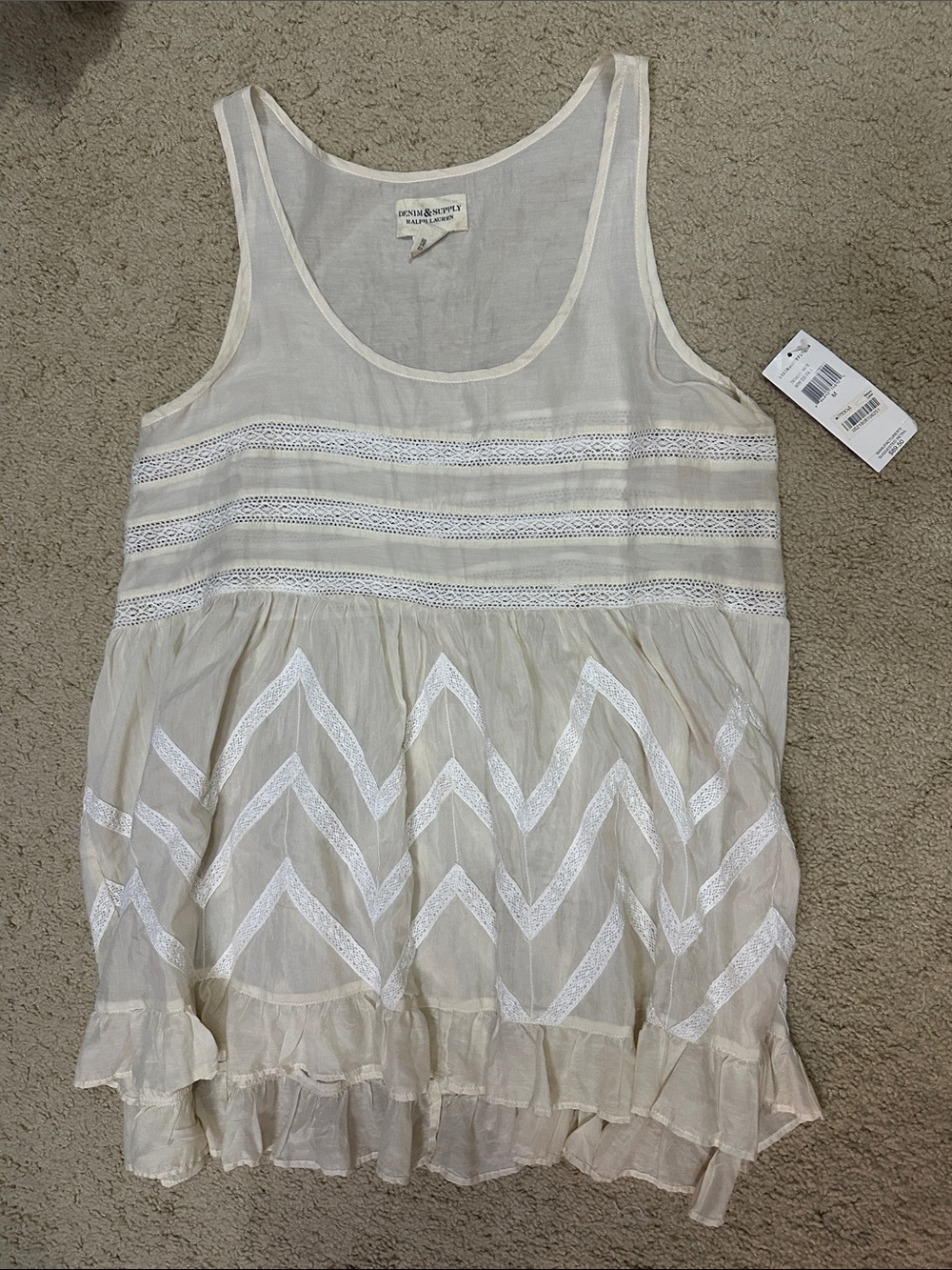 NWT Ralph Lauren Denim & Supply Cream Embroidered Sleeveless Peasant Top